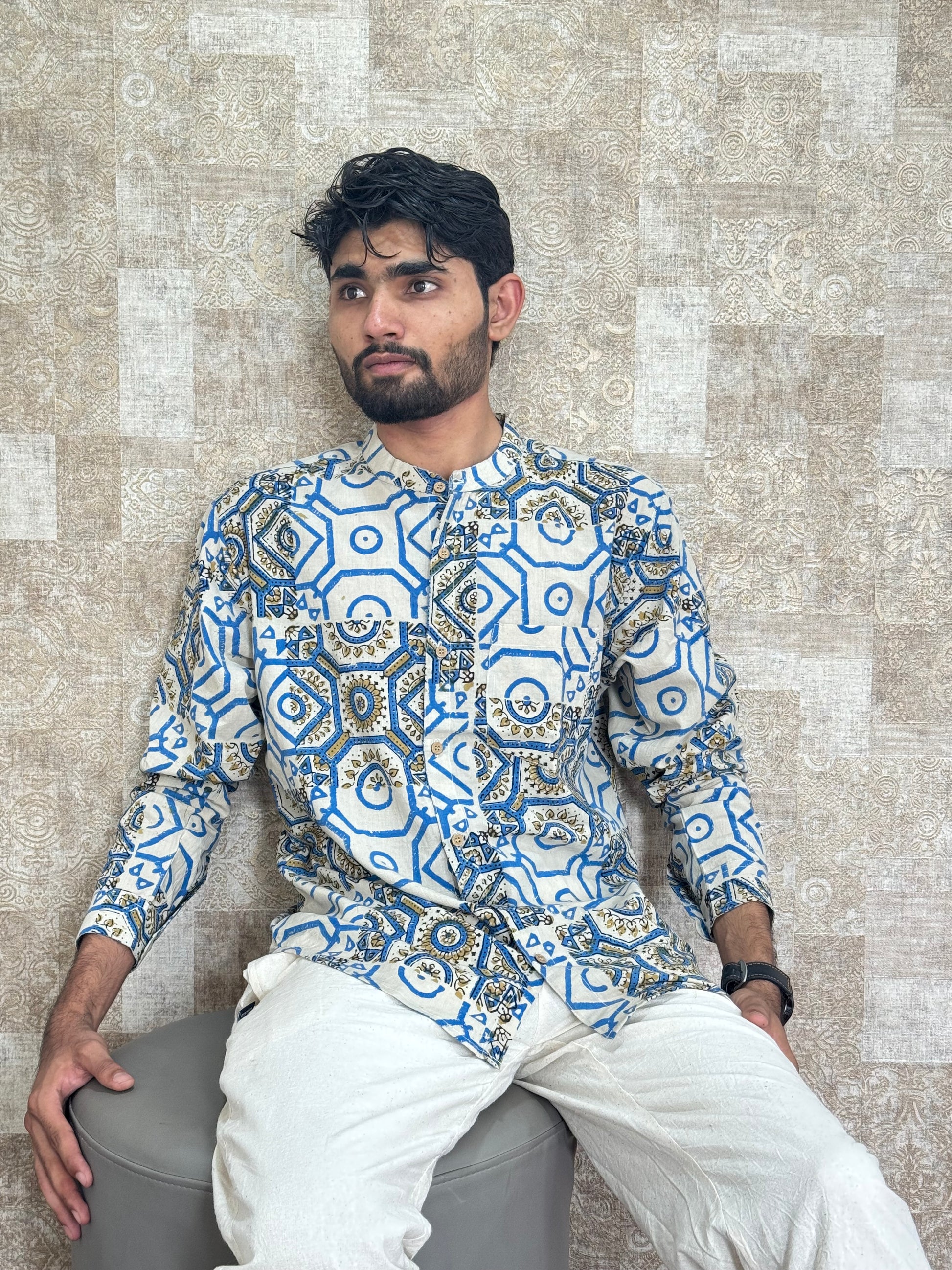 Cotton Ajrakh Full Sleeve Shirt For Men