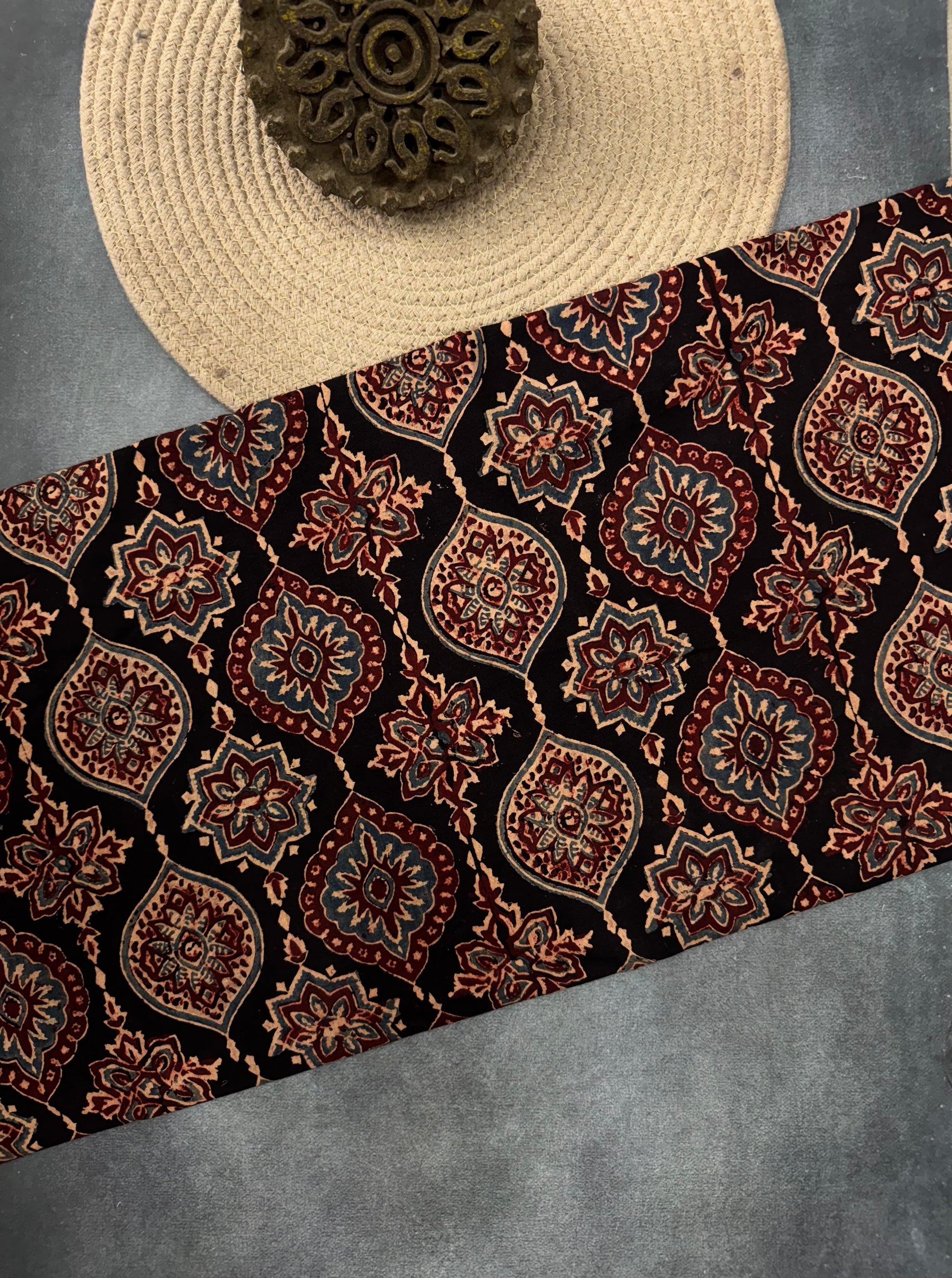 Cotton Ajrakh Hand Block Printed Running Fabric(NARIYAL BUTA)