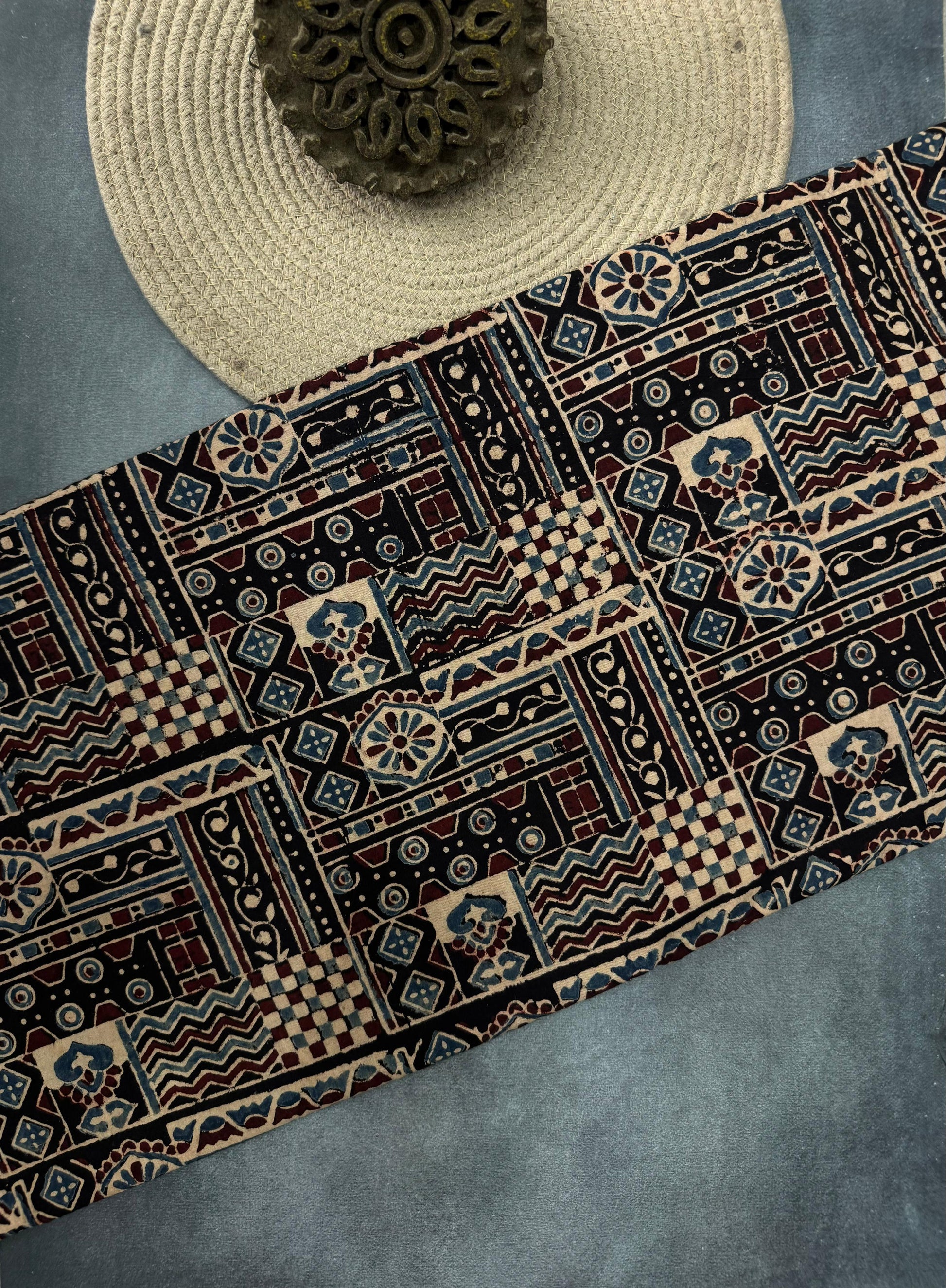 Cotton Ajrakh Hand Block Printed Running Fabric(GHAMTHI)