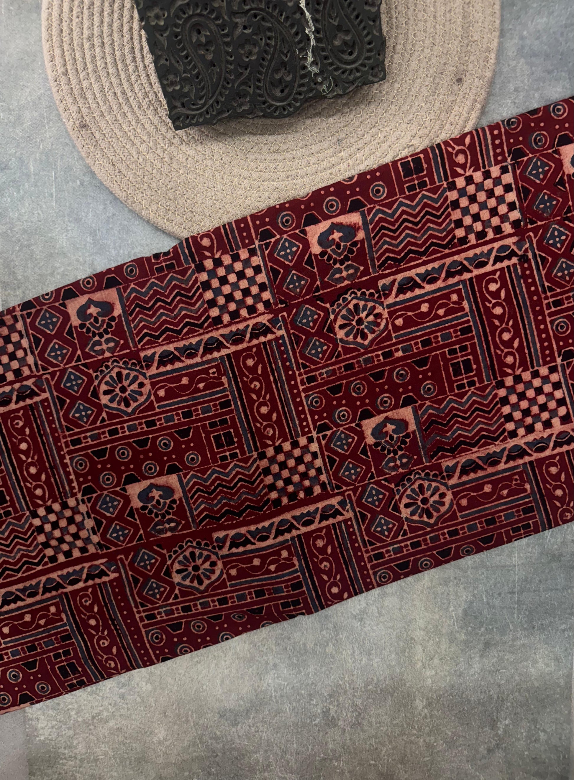 Cotton Ajrakh Hand Block Printed Running Fabric(GHAMTHI)