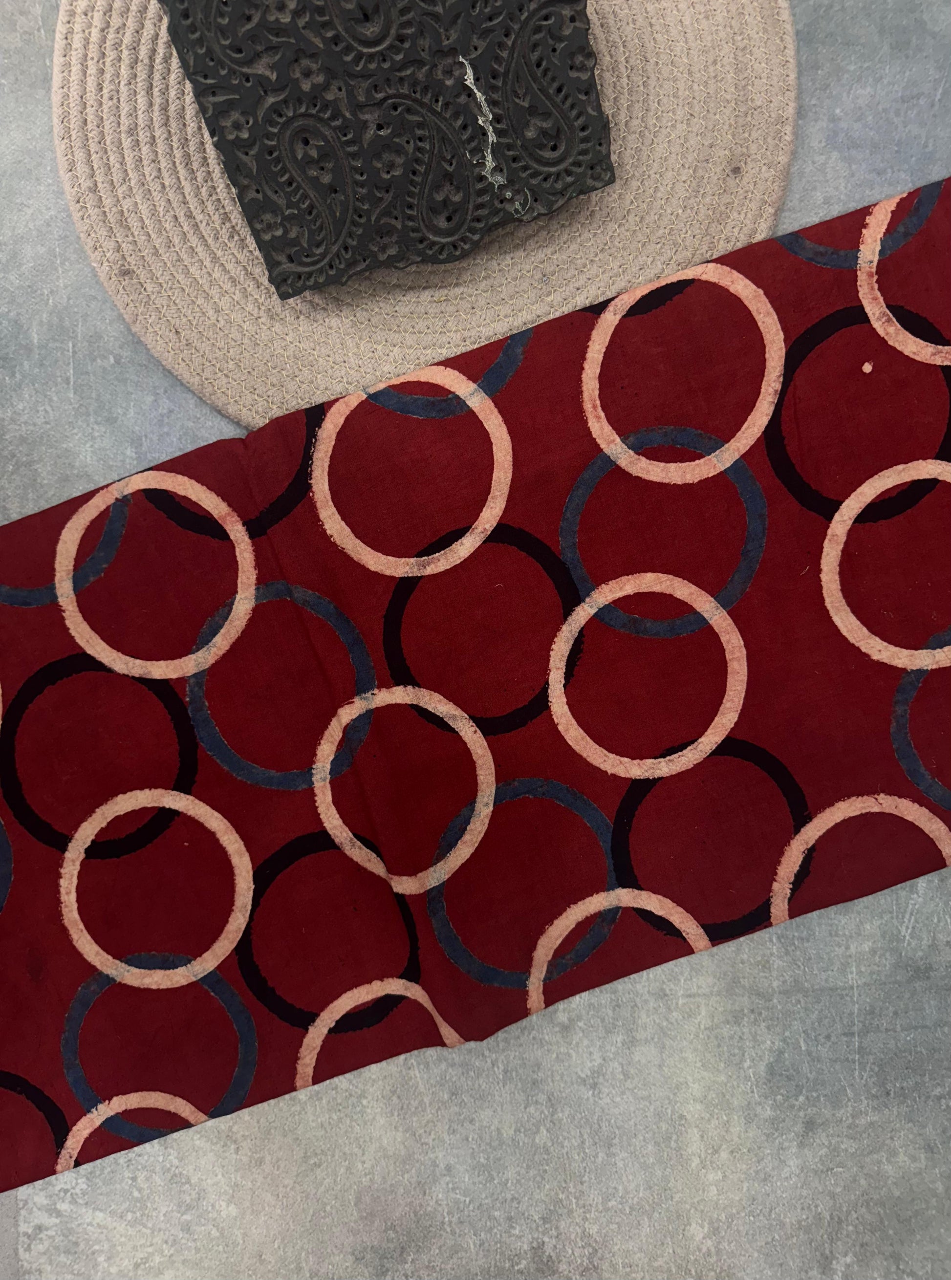 Cotton Ajrakh Hand Block Printed Running Fabric(RING)