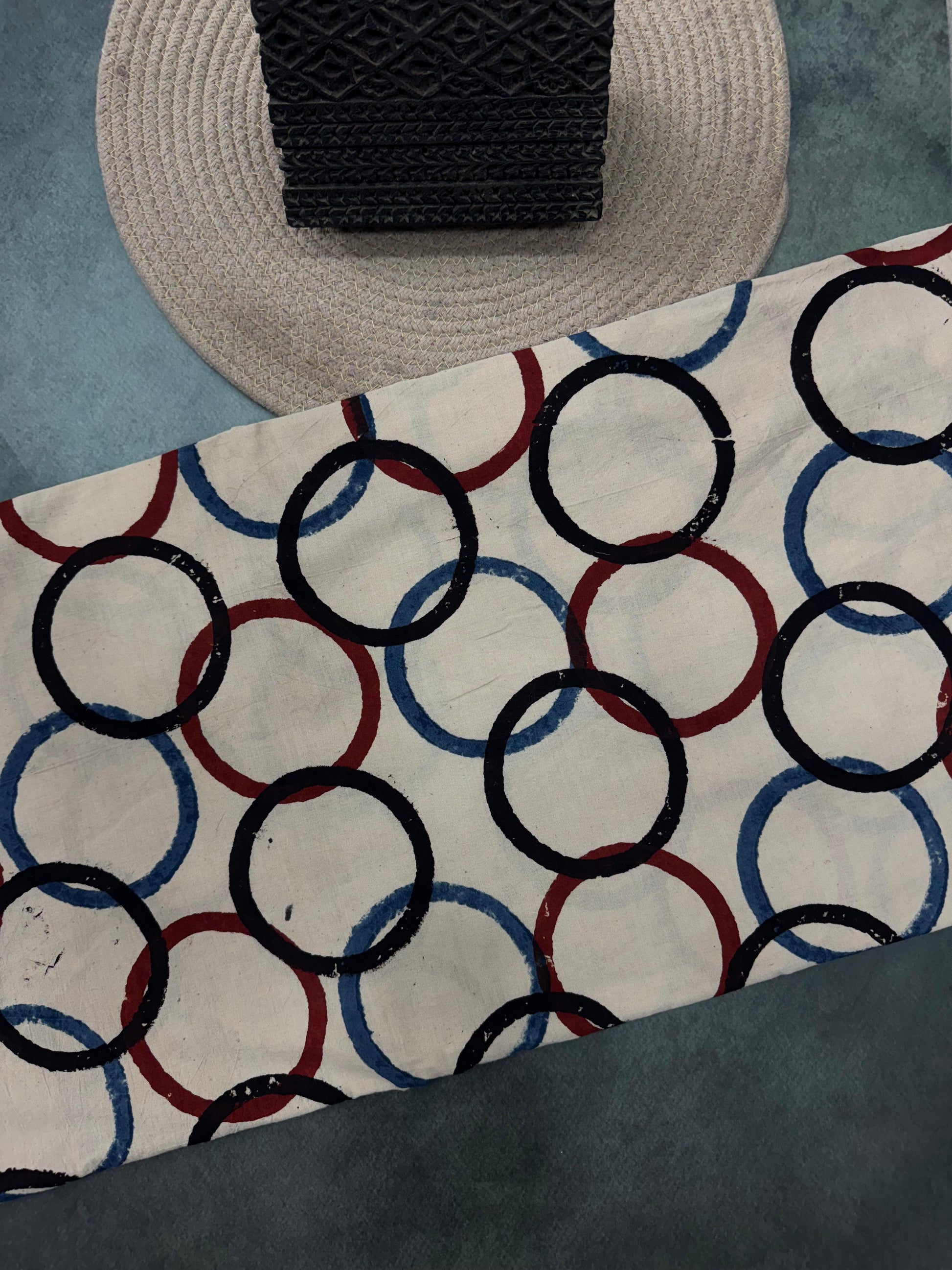 Cotton Ajrakh Hand Block Printed Running Fabric(RING)
