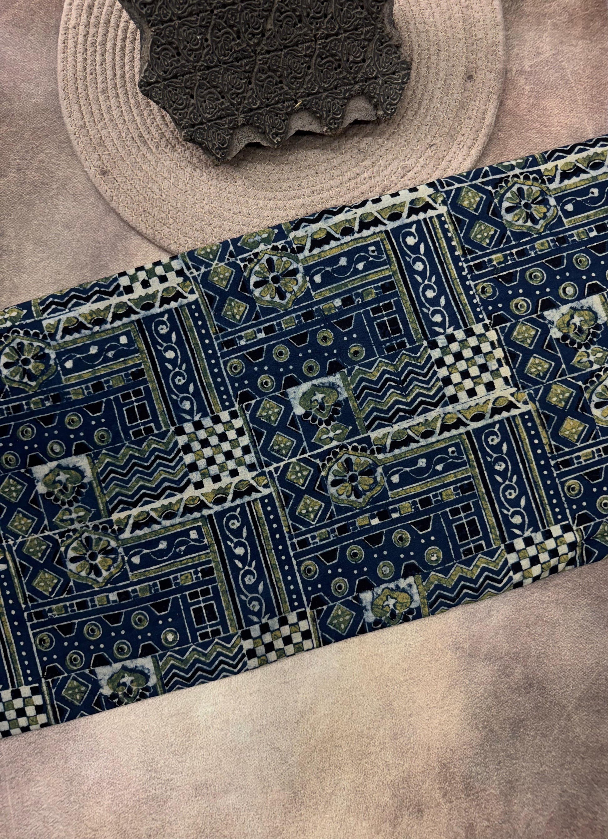 Cotton Ajrakh Hand Block Printed Running Fabric(GHAMTHI)