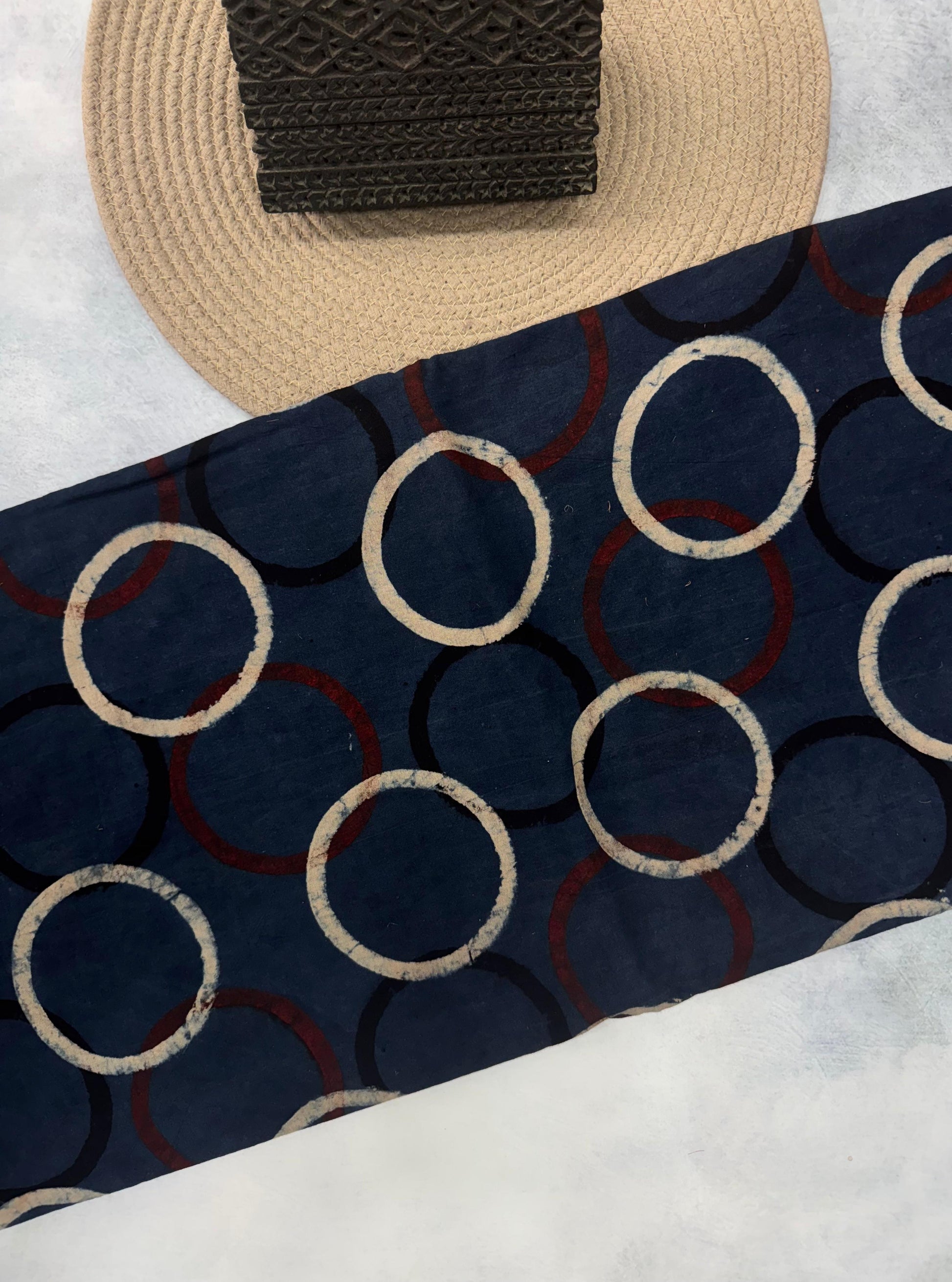 Cotton Ajrakh Hand Block Printed Running Fabric(RING)