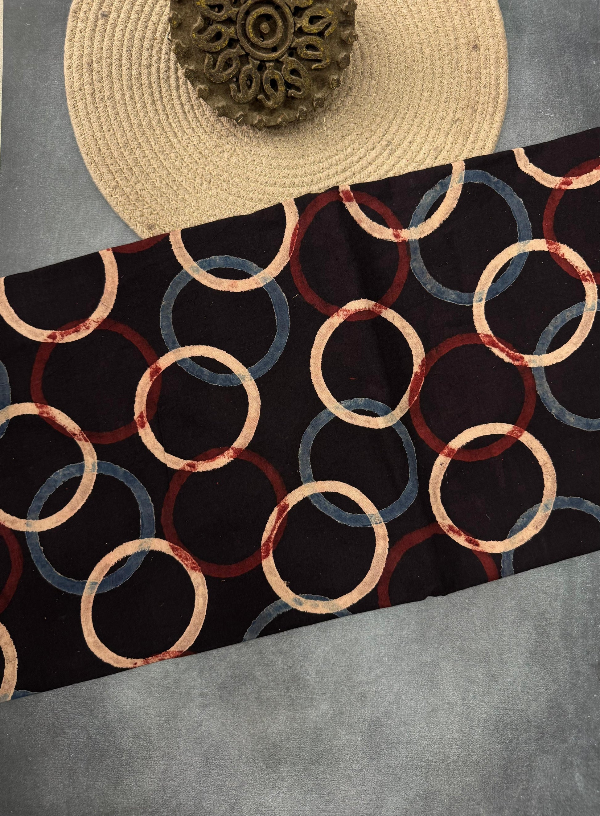 Cotton Ajrakh Hand Block Printed Running Fabric(RING)
