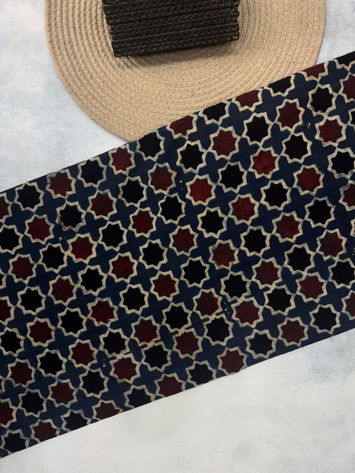 Cotton Ajrakh Hand Block Printed Running Fabric(STAR)