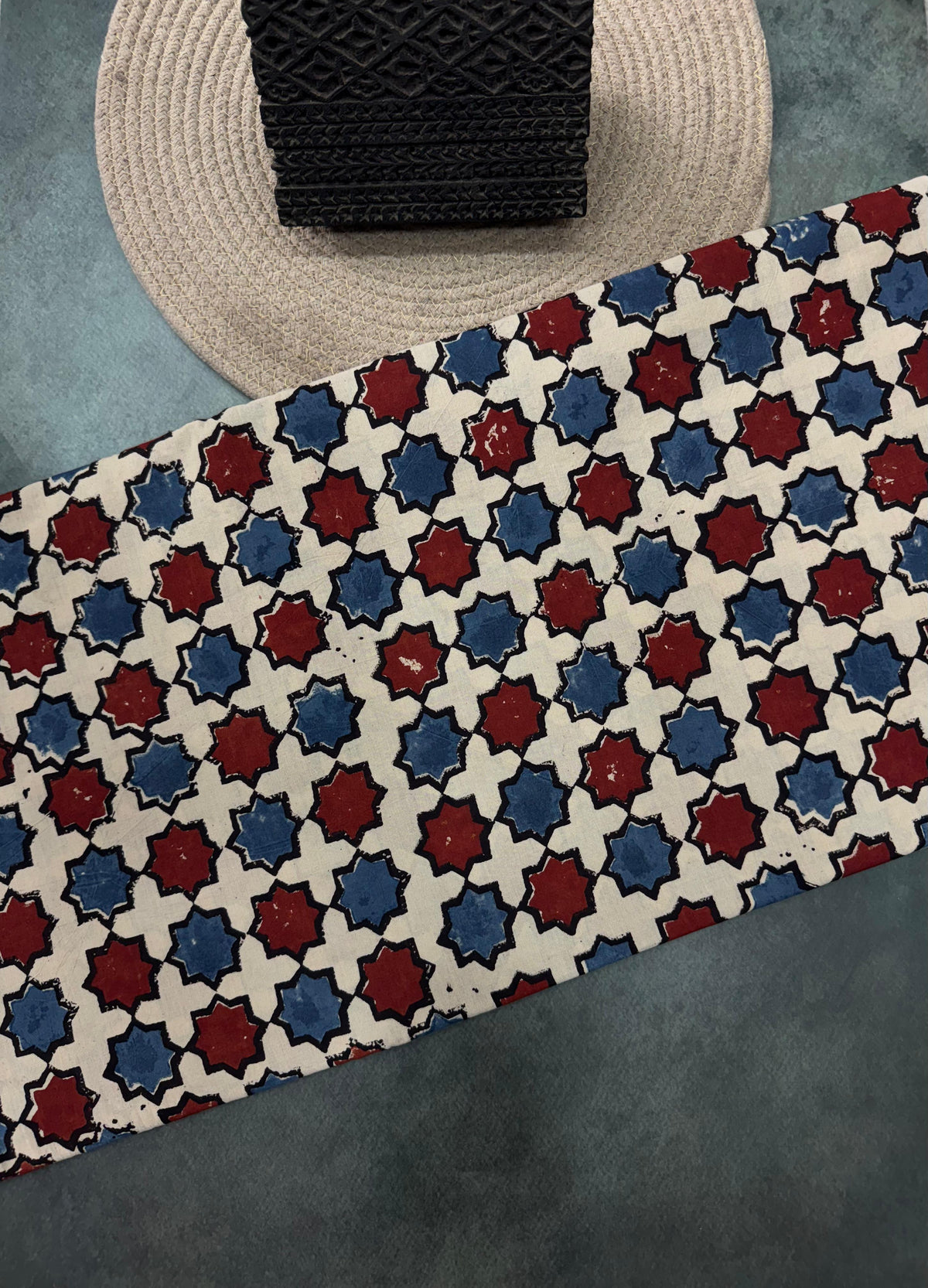 Cotton Ajrakh Hand Block Printed Running Fabric(STAR)
