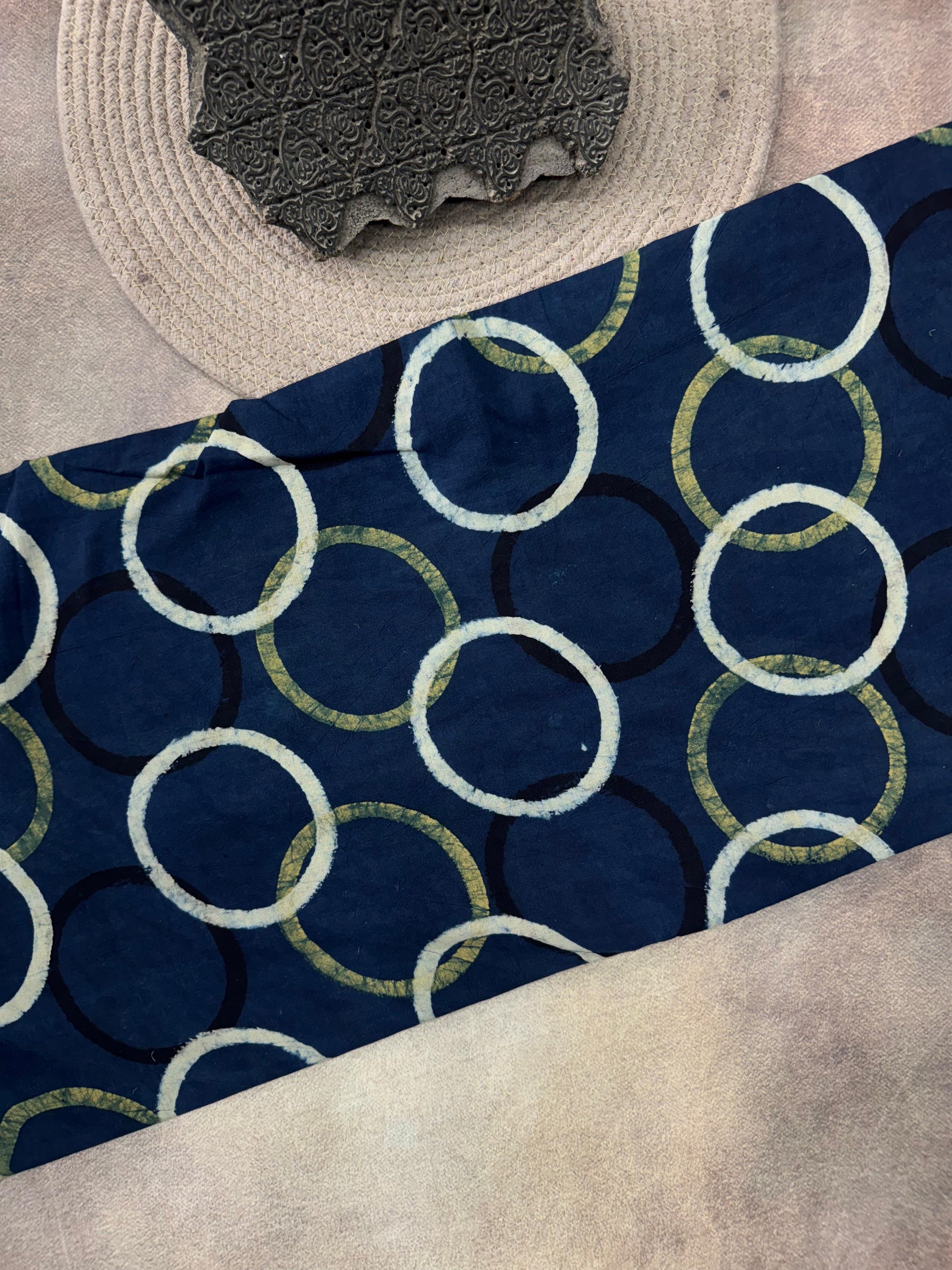 Cotton Ajrakh Hand Block Printed Running Fabric(RING)